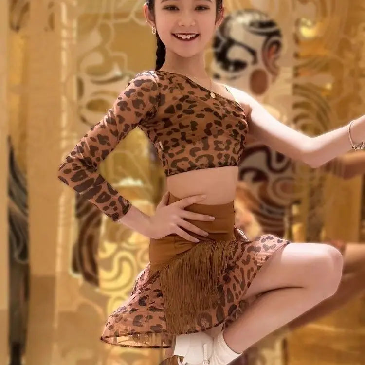 Bodycon Dress Leopard Latin Dance Shoes Dress Woman New Latin Dance Dress Dance Sports Costume Girl Kid's