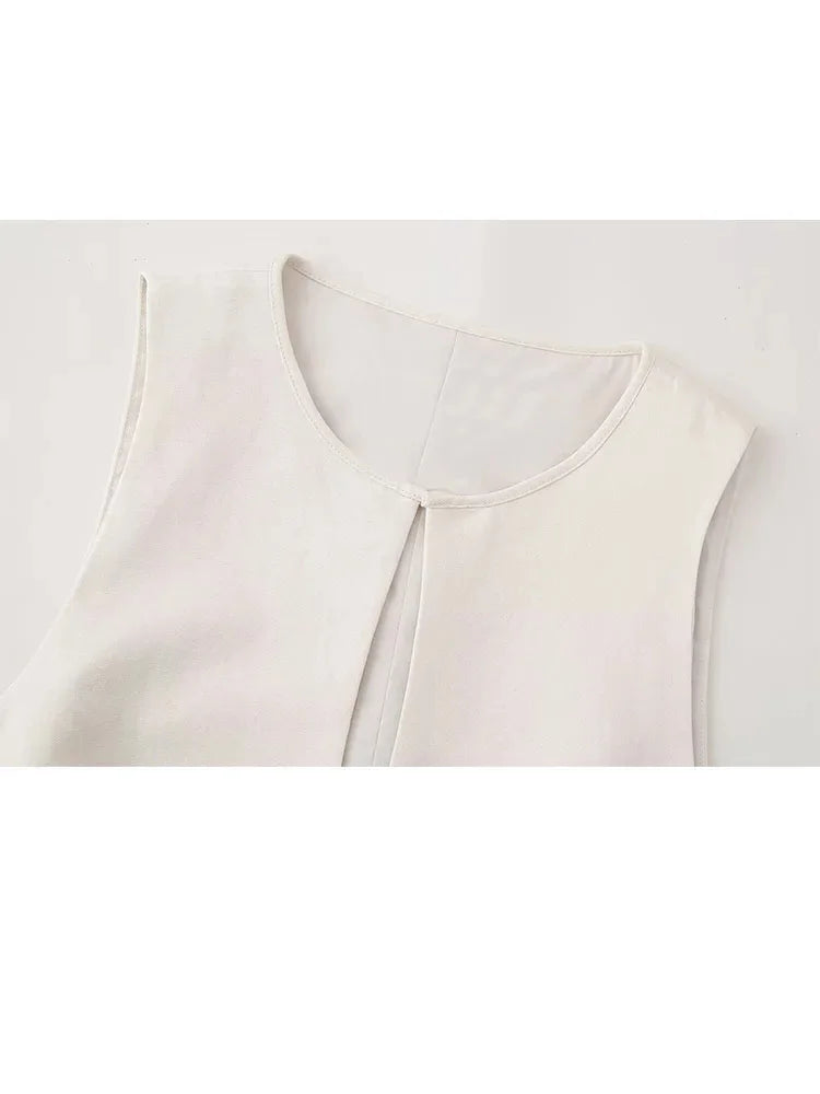 Summer Suit Woman Sleeveless Tank Top Causal Laceup Cropped Vest Female High Waist Slit Pencil Long Skirts