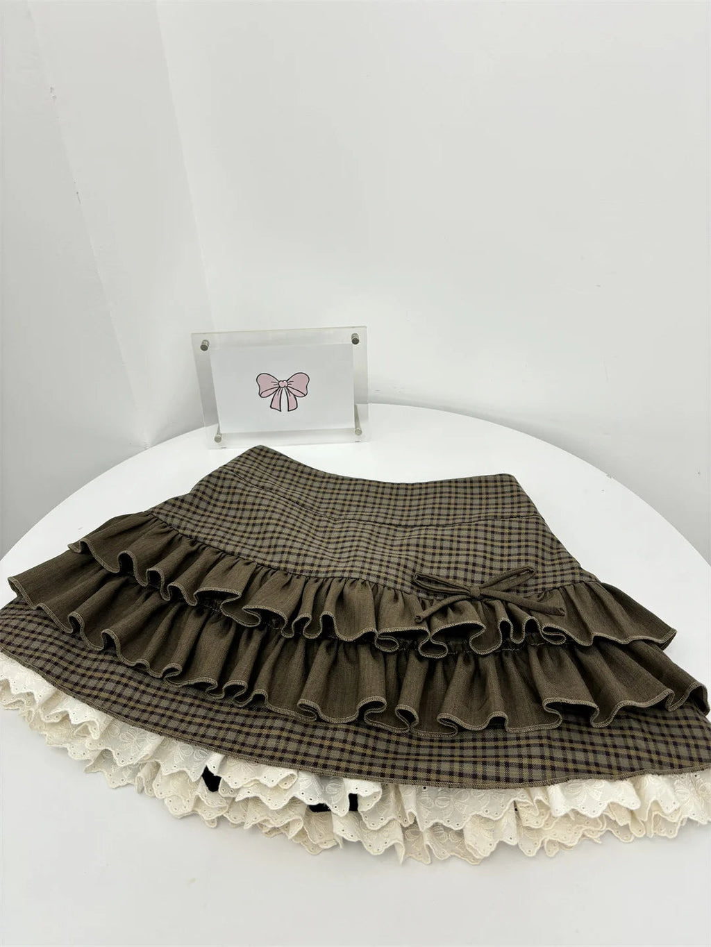 Sweet Hot Girl Retro Suit Autumn and Winter Bow Off Shoulder Sweater Plaid Aline Skirt Twopiece Set Female Clothes