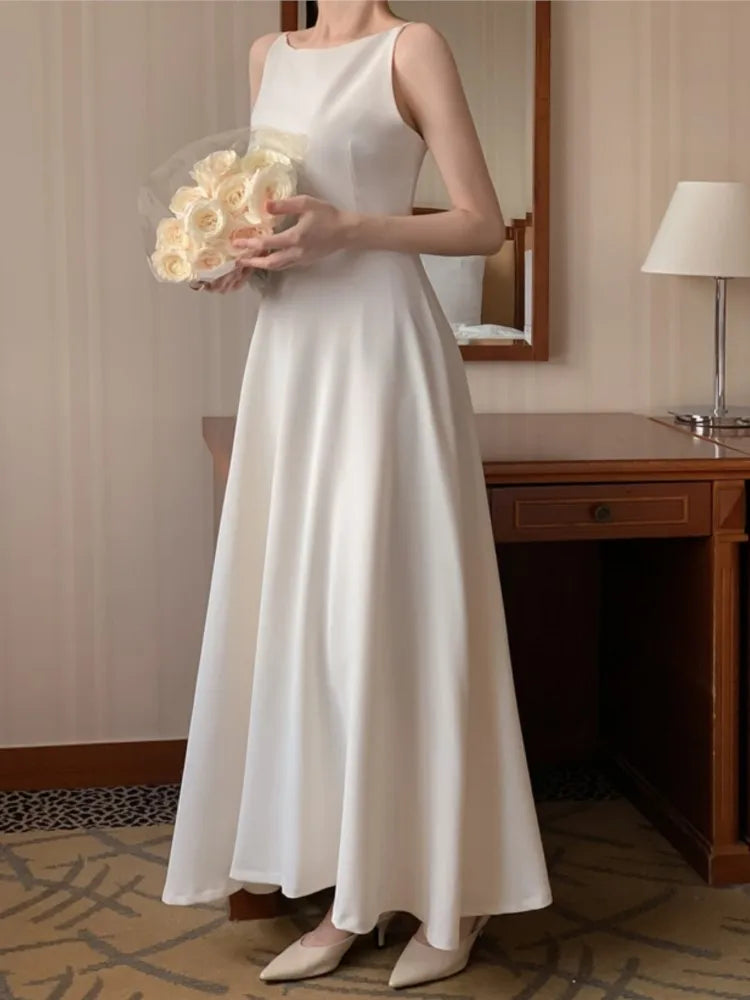 Long Dresses for Wedding Evening Party Dress Sleeveless A-line Summer Korean One Piece Vestido Mujer