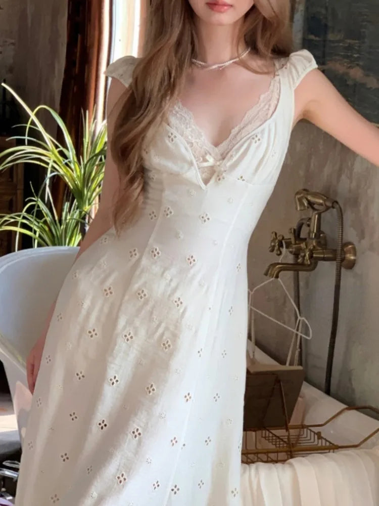 French Retro Midi Dress Summer Even Party Clothing Vneck Y2k Korean Sleeveless Dresses
