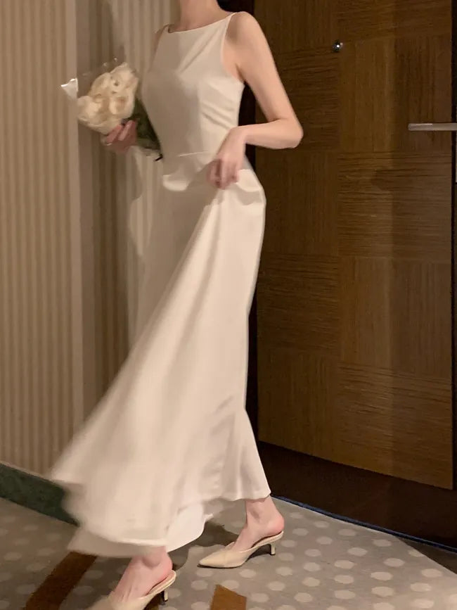 Spaghetti Straps Champagne Wedding Guest Dress Spring Summer Aline Midi Dresses Evening Party Korea Vestido Muje