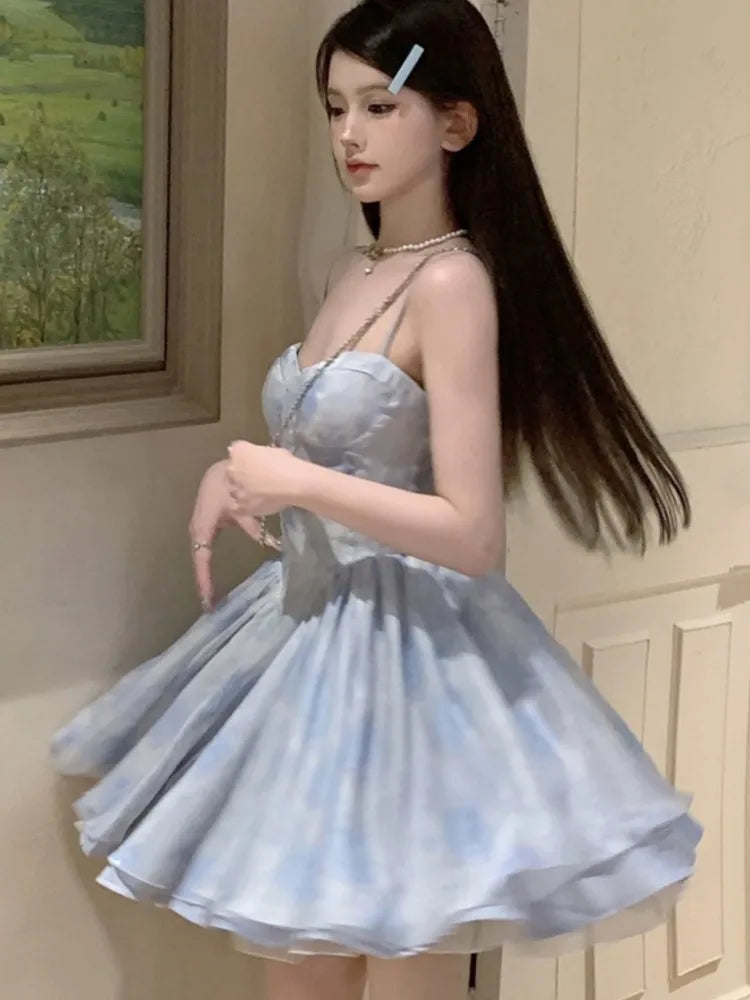 Sweet Strapless Dresses Spaghetti Strap Princess Birthday Party Mini Dress Ball Gown Short Vestidos Outfits