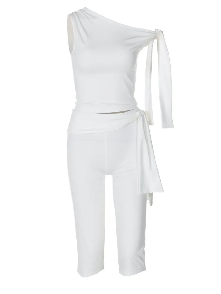 White Shorts 2 Piece-set Female See-through Slim Pleated Cropped Top and High Waist Shorts Sets ’s Outfits