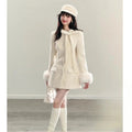 Sweet Hot Girl White Laceup Bow Coat Winter Slim Fit Single Breasted Woolen Coat Female Clothes