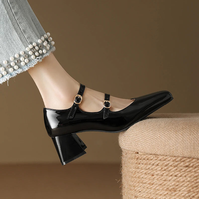 Silver Black Burgundy Heels Buckle Strap High Heels Pumps Mary Jane Shoes Lady Party Wedding Shoes