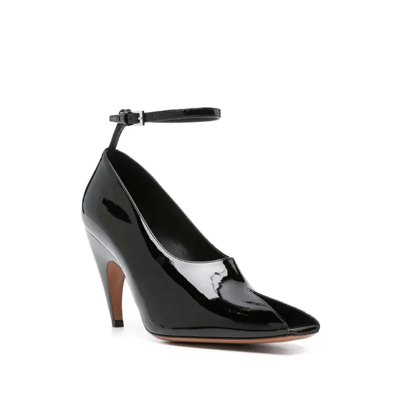 European and American Metal Buckle Slim High Heel Muller Fish Mouth Sandals Pointed Nightclub Runway Shoes