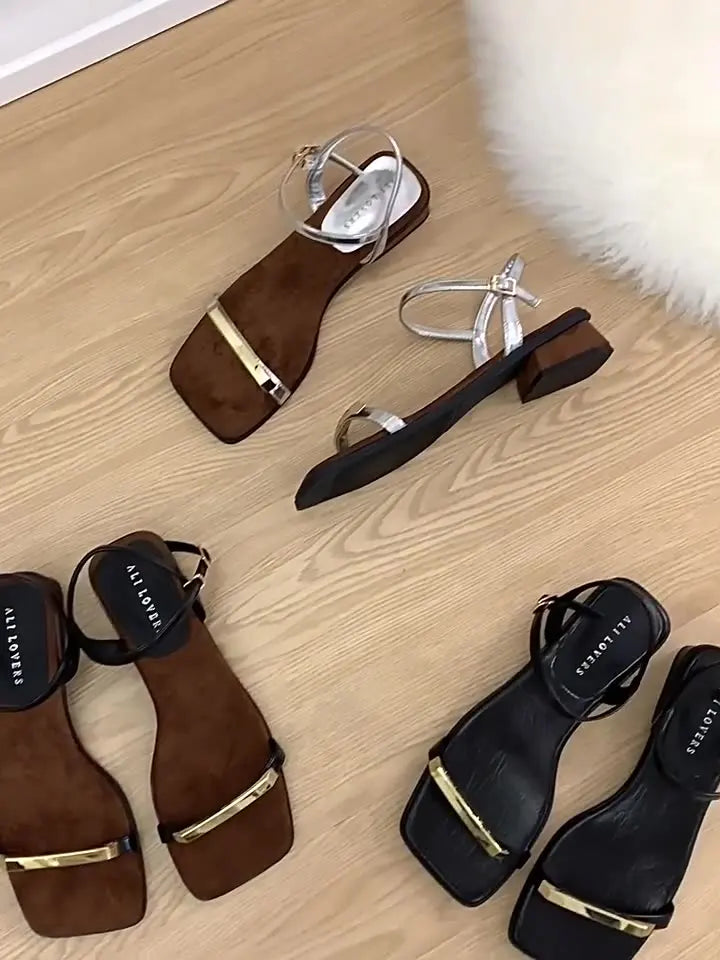 Sandals Block Heels Clear Shoes Suit Female Beige Buckle Strap Open Toe New Chunky Low Black Comfort Peep Pu