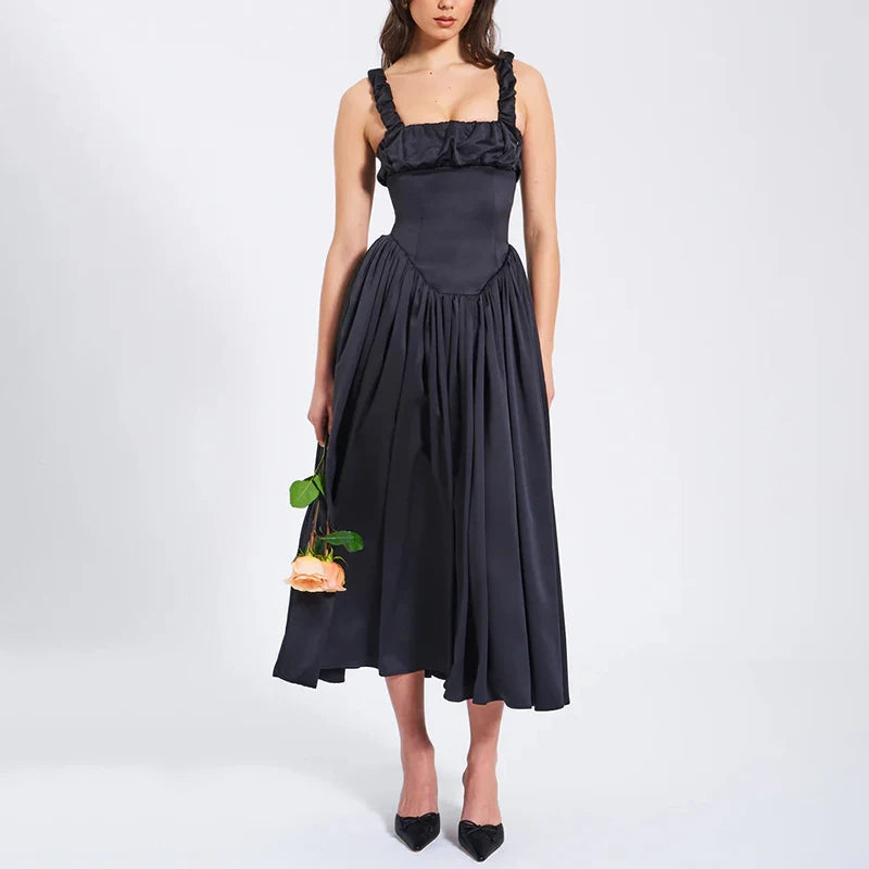 Satin Suspender Maxi Dress for Ruched Splice Sleeveless Club Party Slinky Dress Birthday Robes Female