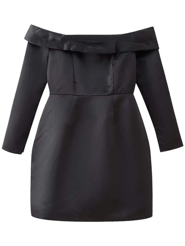 Off Shoulder Mini Dress for High Waist Long Sleeve Slits Aline Dresses Party Evening Dress Lady