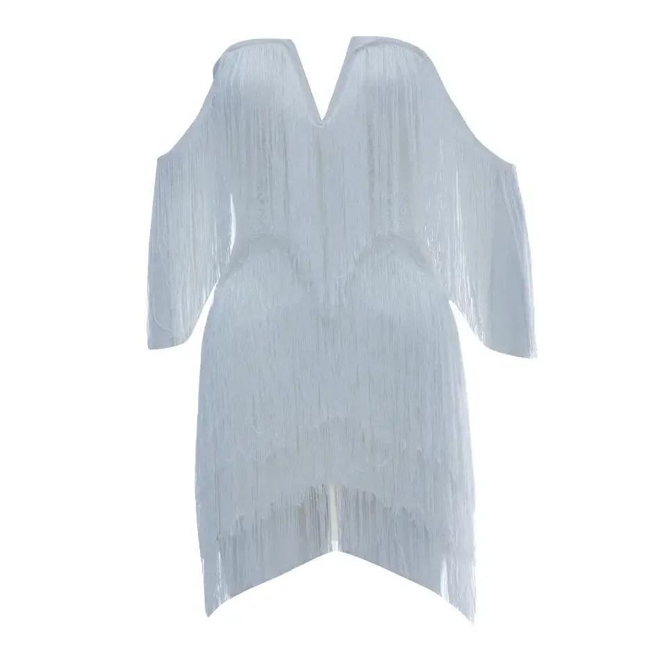 New Tassel Bandage Dress V Neck Off Shoulder Bodycon Nightclub Celebrity Female Party Mini Dresses
