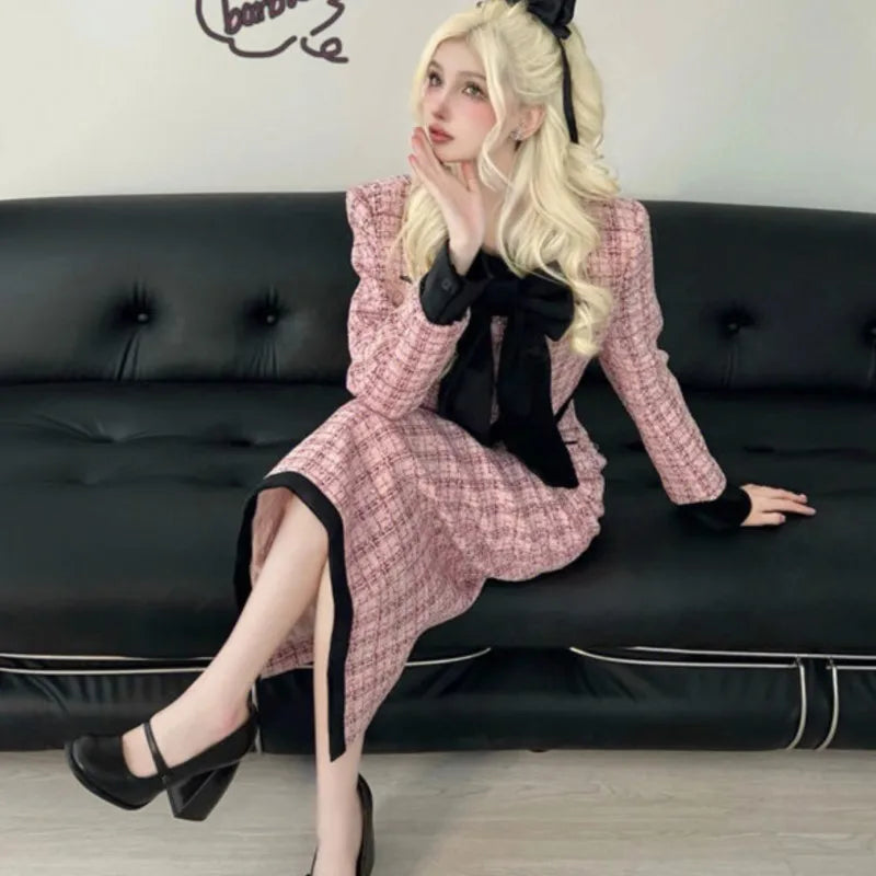 Autumn Winter New Korean Two-piece Skirt Set Crop Jacket Coat Bodycon High Waist Midi Skirt Outfits