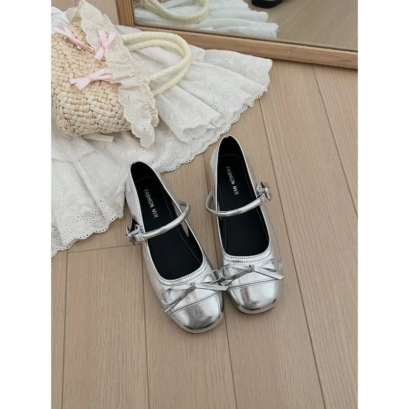 Designer Spring Mary Jane Shoes Square Toe Comfort Soft Sole Flats Comfort Ballerinas Shoes