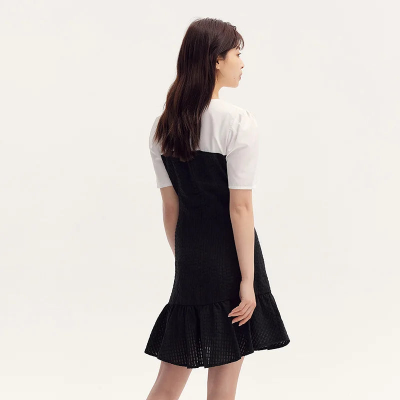 Color Block Little Black Dress and Commute Summer New Gentle Texture Playful Mermaid Hem Short Skirt