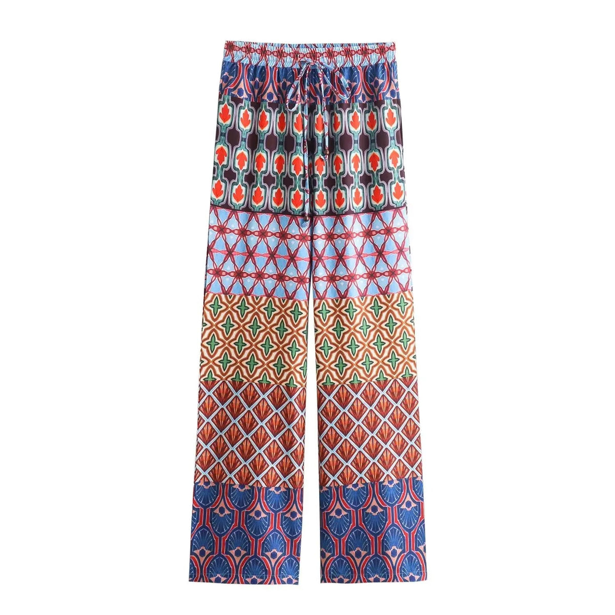 2 Piece Set Vneck Wide Long Sleeves Printed Crop Top Female Elastic High Waist Loose Pants