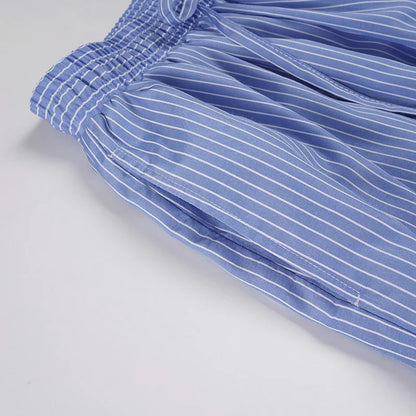 Blue Striped Print Pants Elastic Low Rise Loose Trousers Y2k Aesthetic Korean Style Hippie Trousers