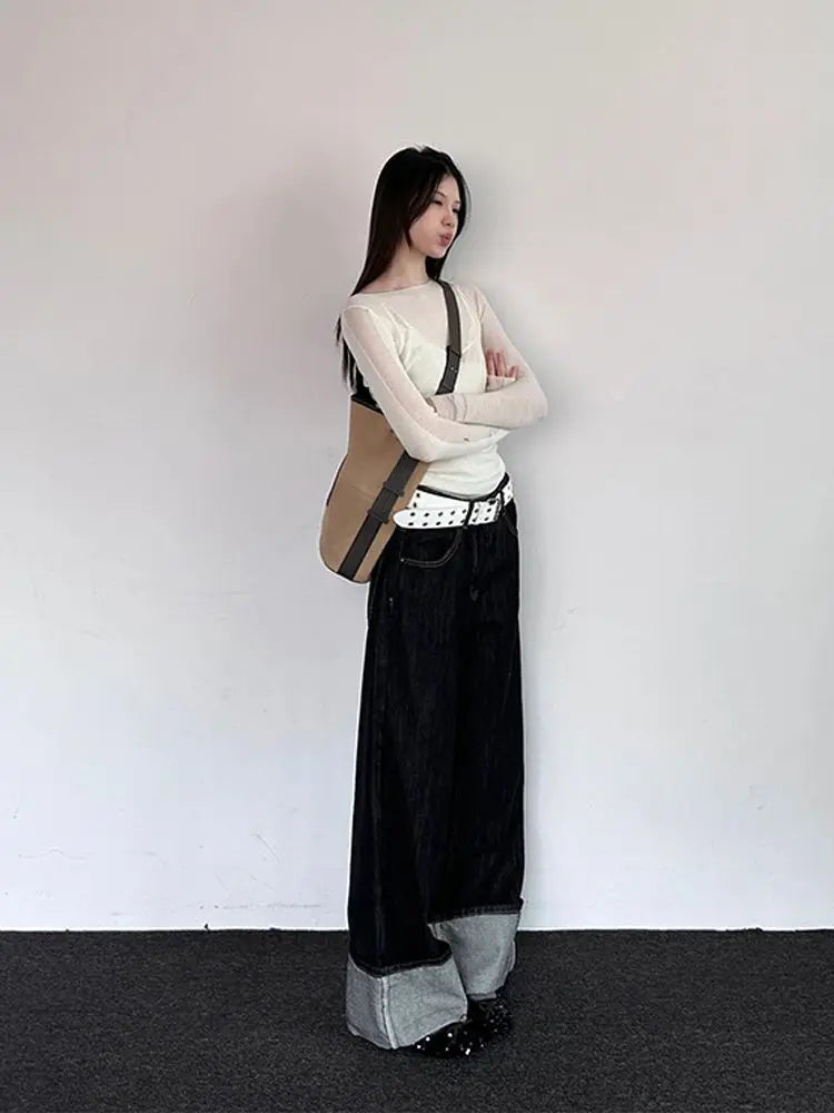 Balck Jeans for Harajuku Baggy Kpop Do Old Wide Leg Straight Denim Pants Y2k Causal Mujer Trousers