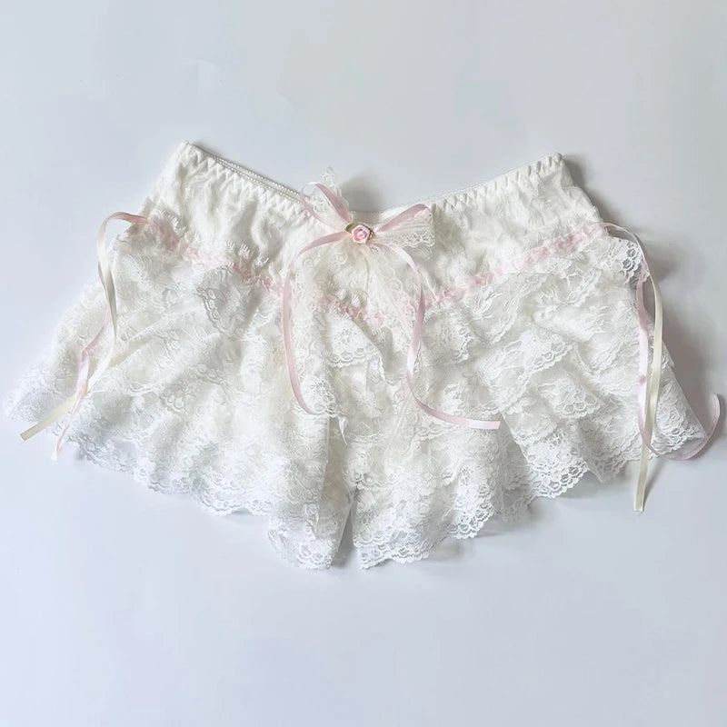 Cottage Coquette Y2k 00s Shorts Kawaii Lace Trim Multi-layers Bottoms Fairycore Retro Lolita Sweet Pettipants