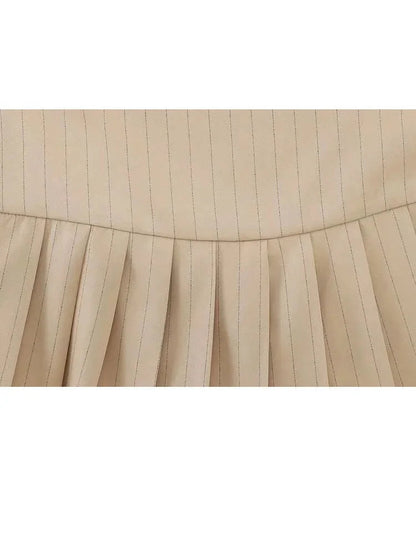Summer Woman Stripe Slim Mini Skirts Side Zipper Stripe Skirt Low Waist Pleated Skirt With Lining Shorts