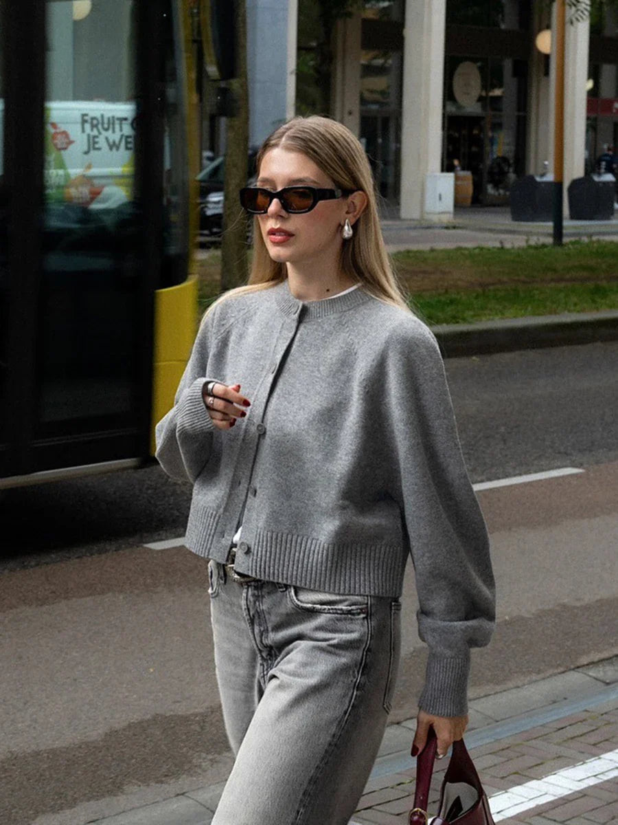 Cropped Cardigan Sweater Autumn Long Sleeve O Neck Single Breasted Jumpers New Knitted Outerwear