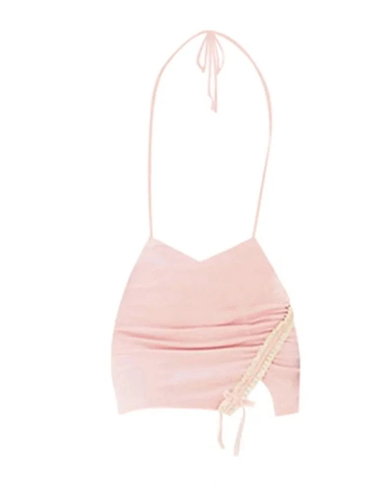 2000s Japanese Gyaru Hot Fairy Core Outfits 3 Piece Set Kawaii Camisole + Coquette Bolero Mini Micro Skirt