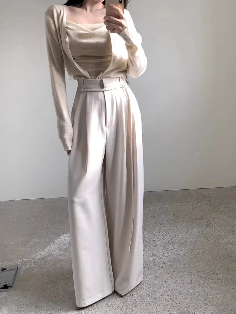 Drop Feeling Wide Leg Suit Pants Spring New High Waist Slimming Versatile Straight Leg Long Trousers