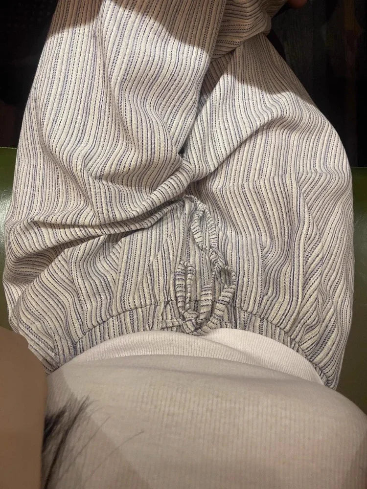 Korean Trousers Drawstring Wide Leg Pants 2000s Y2k Sport Striped Summer Oversize Loose