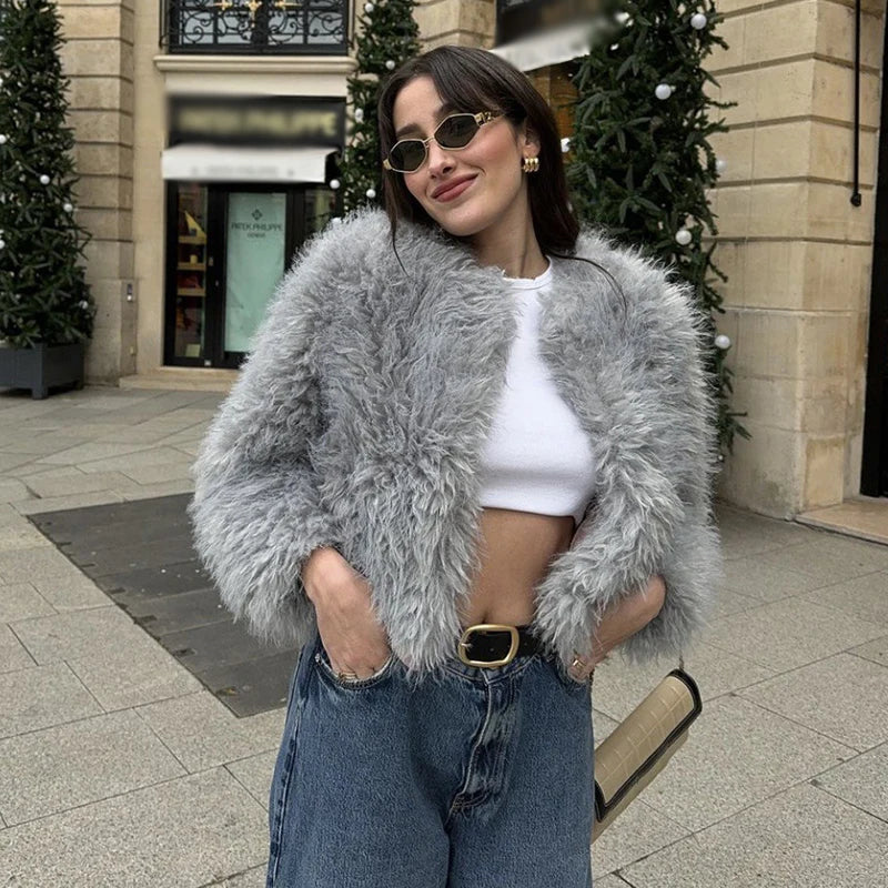 Faux Fur Jackets Loose Warm Soft Cardigan Coats Female Winter Long Sleeves Outwears Lady