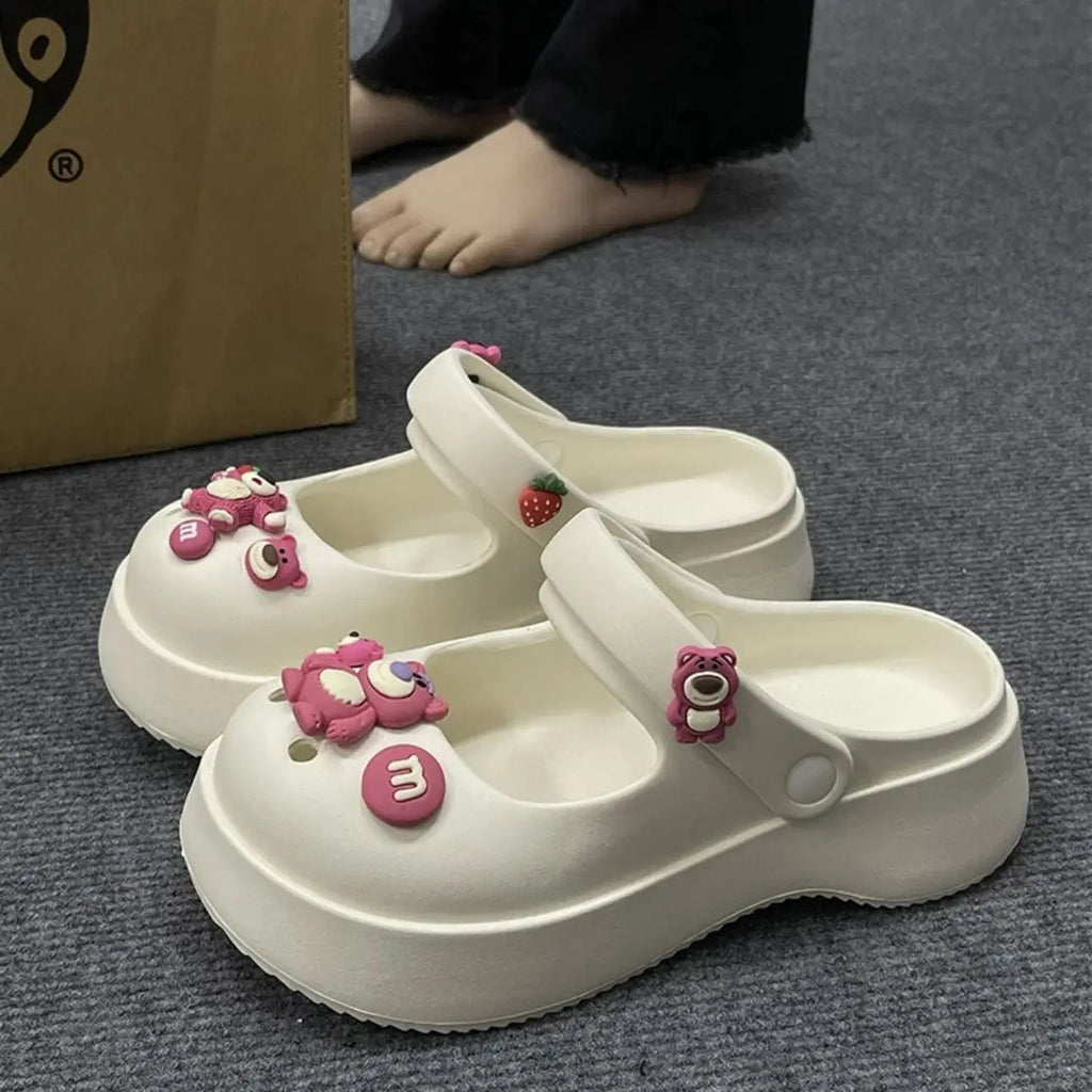 Platform Kawaii Slides Shoes White Summer Slippers and Sandals on Beach Thick Normal Top Designs Vip 39