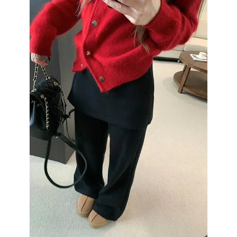 Fake Two Pieces Splicing Color Wide Leg Pants Spring New Korean High Waist Loose All Match Pants