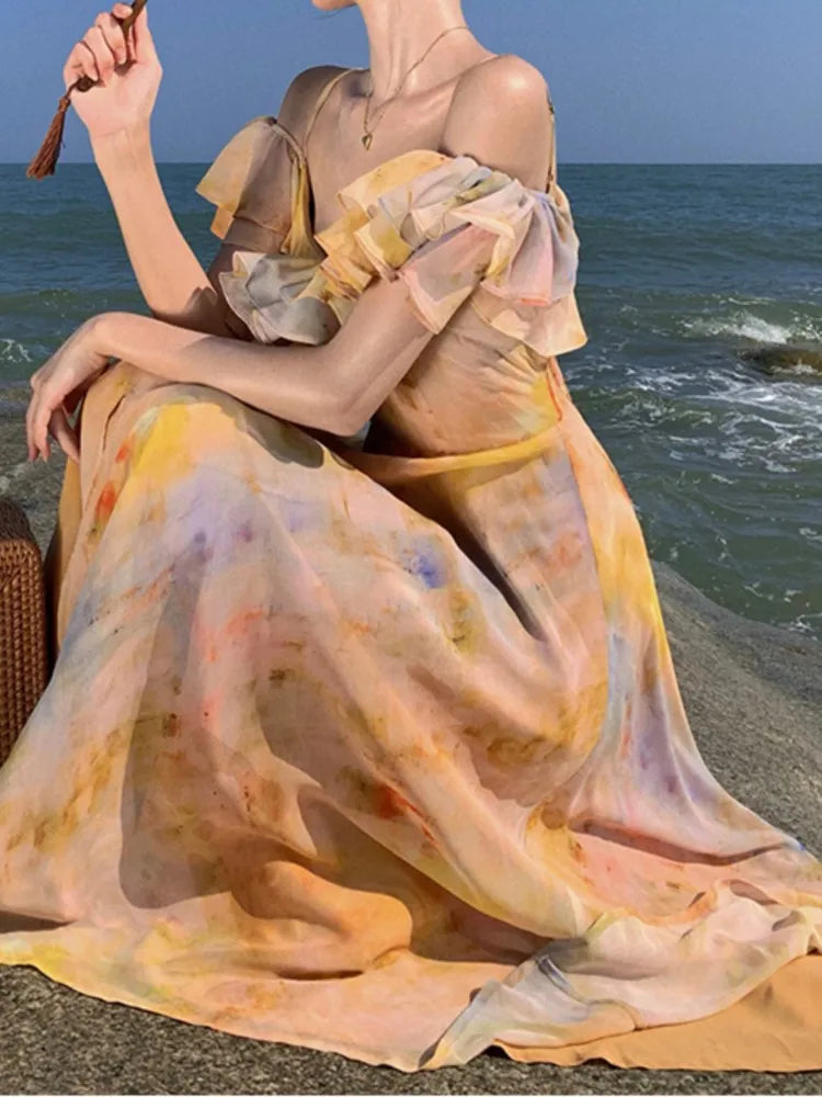 Print Midi Dress Sleeveless Spaghetti Strap Aline Beach Holiday Clothes Female Summer Dresses Vestidos