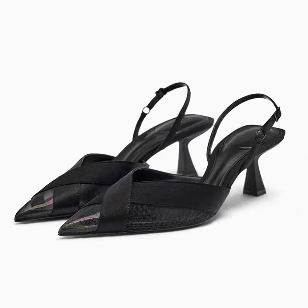 Cross Upper Pumps Slingbacks Point Head Spike Kitten Heels Sandals for Woman Khaki Heels Slipper Shoes Trend