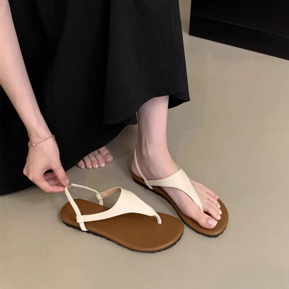 Summer Clip Toe Gladiator Sandals Beach Vacation Shoes Dress Flats Sandalias