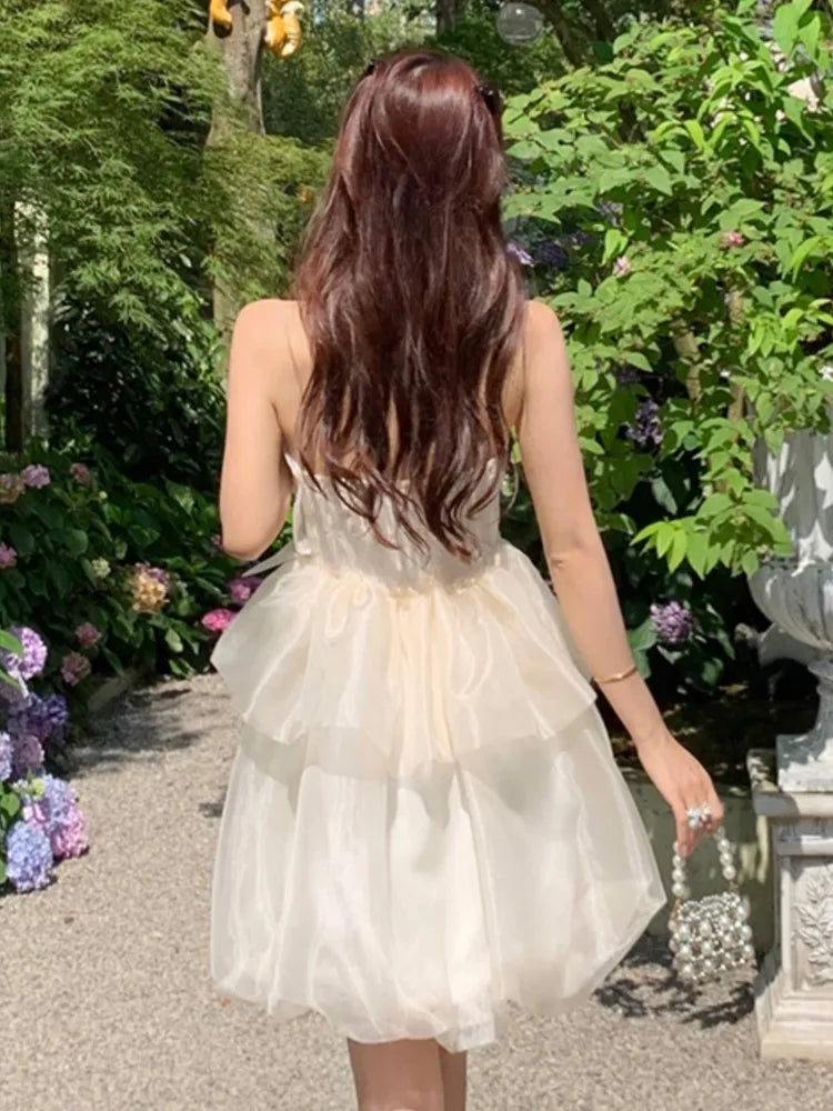 Sweet Fairy Mini Dress Strapless Off Shoulder Princess Ruffles Birthday Party Dresses Summer Ball Gown Short Vestidos