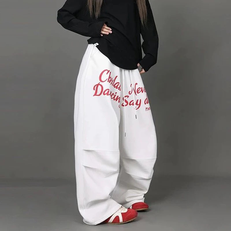 Letter Print Sweatpants American Loose Trousers Y2k Hip Hop Drawstring Wide Leg Pants