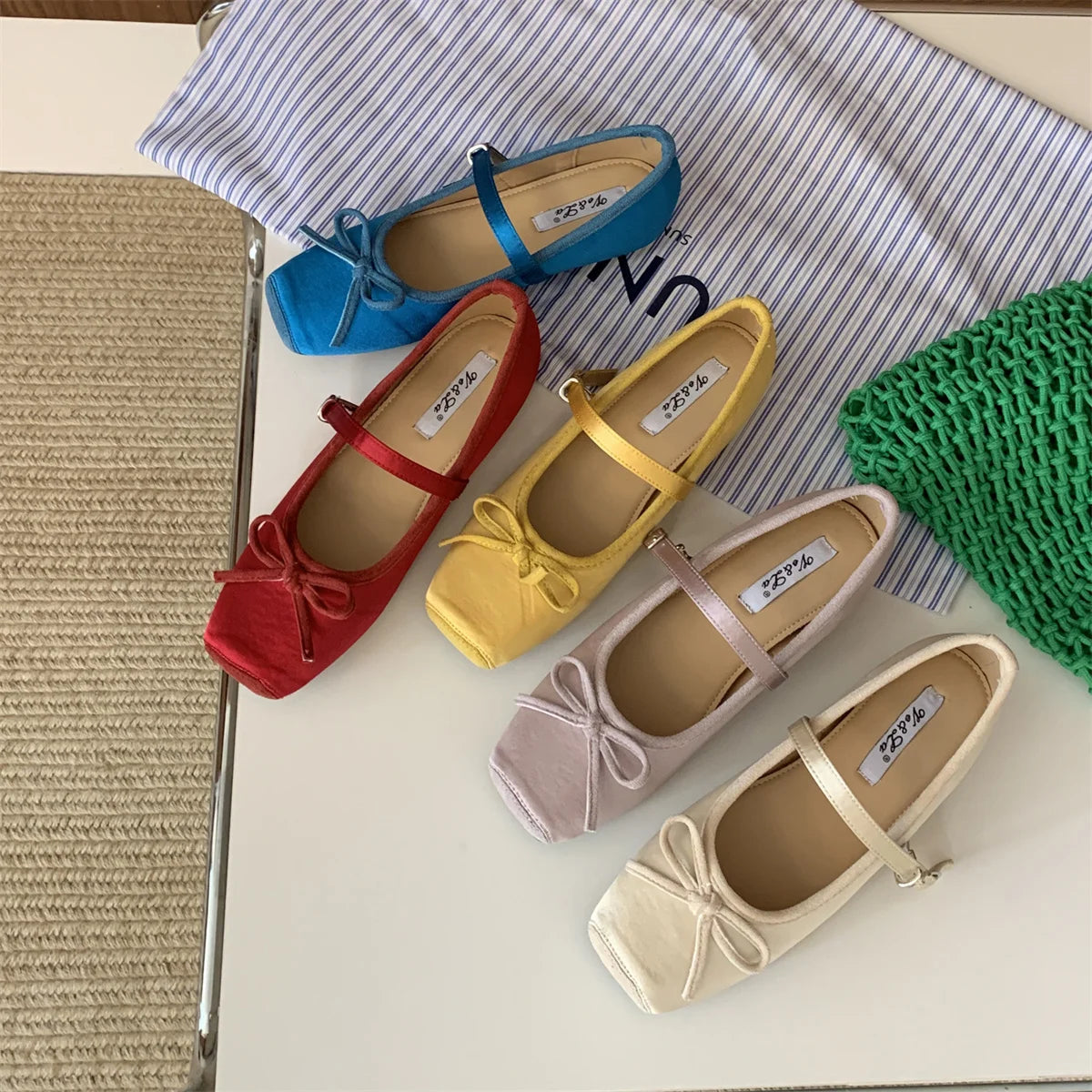 Woman Shallow Mouth Grandma Shoes Female Footwear Soft Bowknot Square Toe Ballet Dress Butterfly New