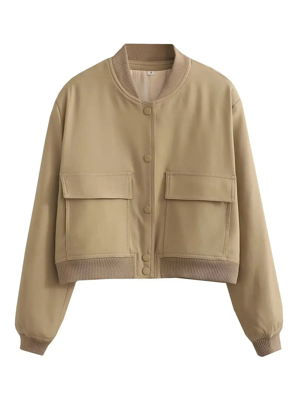 Basic Stand Collar Jacket Long Sleeve Cardigan Button Up Cropped Coat Baseball Outerwear Autumn Winter Clothes