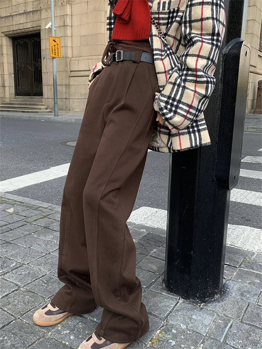 New Winter Pants Thicken Warm Work Wear Loose High Waist Straight All Match Daily