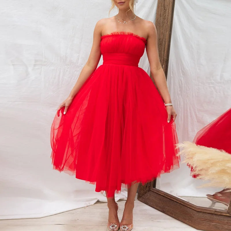 Bralette Mesh Long Dress Summer Hight Waist Princess Dress Sleeveless Party Evening Dresses