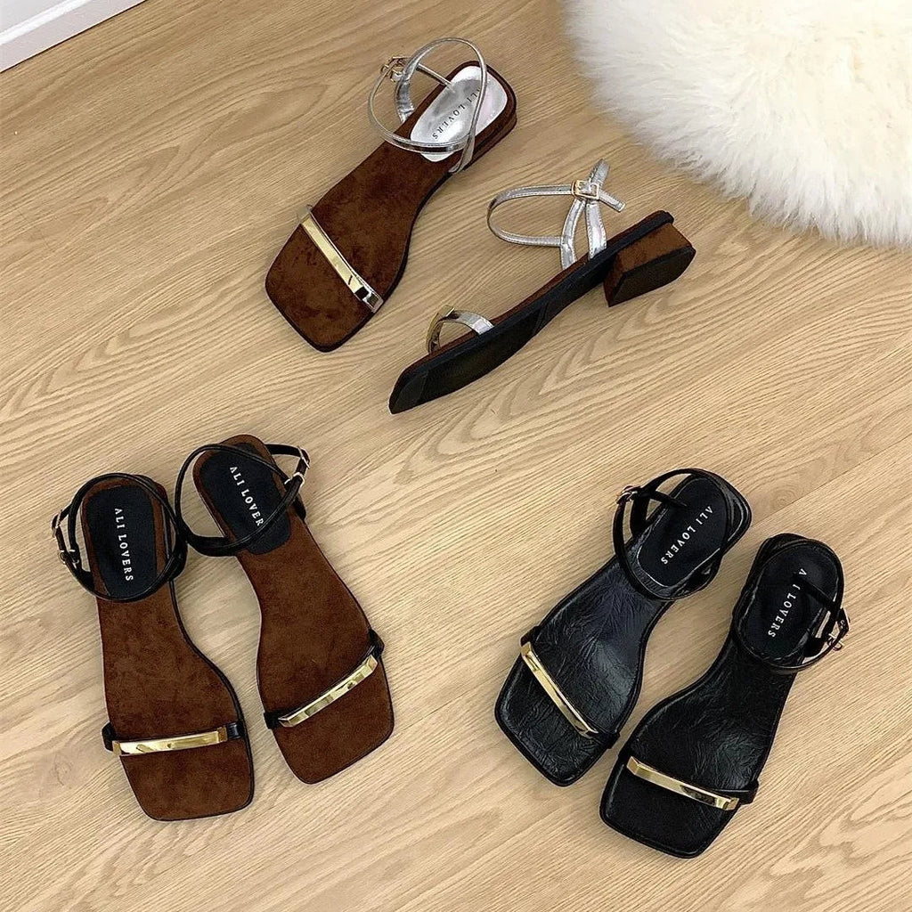 Sandals Block Heels Clear Shoes Suit Female Beige Buckle Strap Open Toe New Chunky Low Black Comfort Peep Pu
