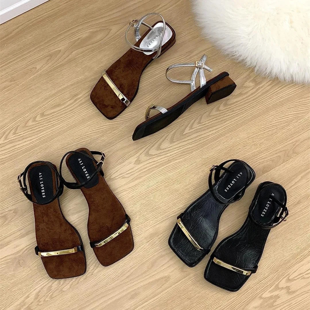 Sandals Block Heels Clear Shoes Suit Female Beige Buckle Strap Open Toe New Chunky Low Black Comfort Peep Pu