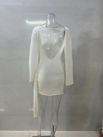 Backless Short Dress for Slim Long Sleeved Mini Dresses New Summer Vacation Beach Wear Vestidos
