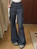Grey Flare Cargo Sweatpants Y2k Harajuku Baggy Zipper Korean Style Wide Leg Pants Trousers