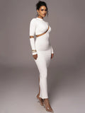 -’s Split Long Sleeve Midi Dress, Hollow Out, Split, Irregular, Irregular, Party, Club, Evening
