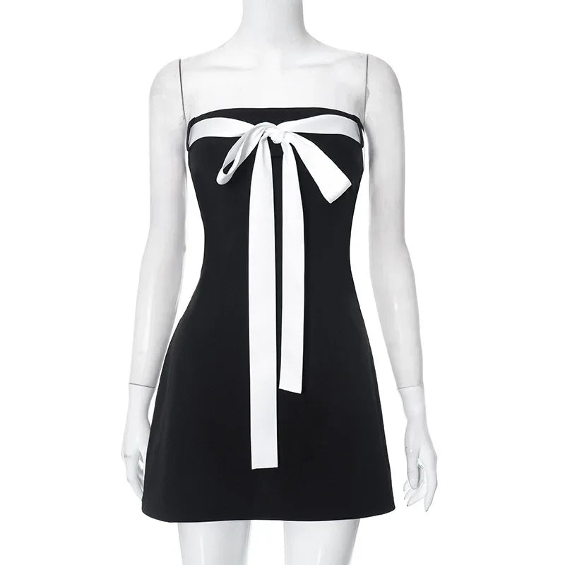 Bow Tie Tube Top Backless Mini Dresses for Y2k Black Dress Party Night Club Outfits