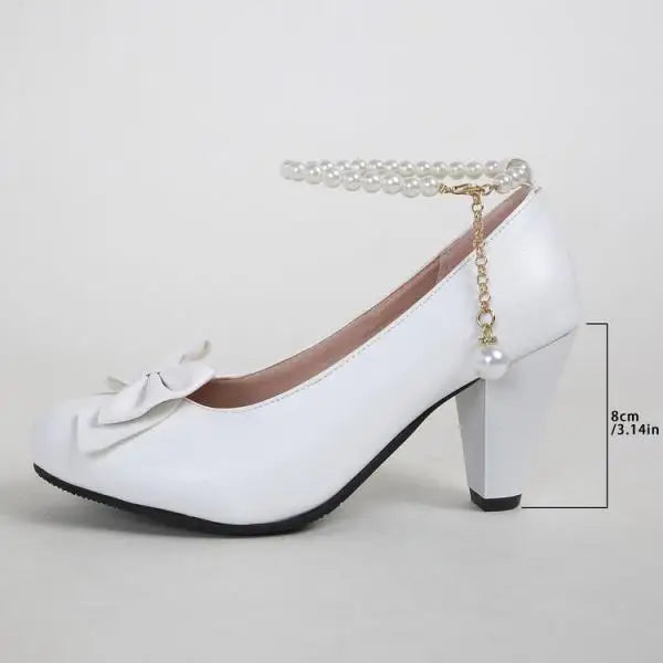 Bowknot Shallow Mouth Korean Shoes Pearl Decorateion Female Sneakers Round Toe Heels Crystal Butterfly 2
