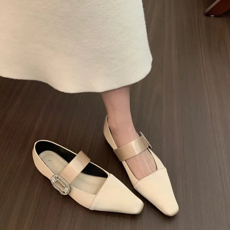 New Satin Flat Shoes Flashing Rhinestone Decoration Ballet Shoes Soft and Comfortable Dress