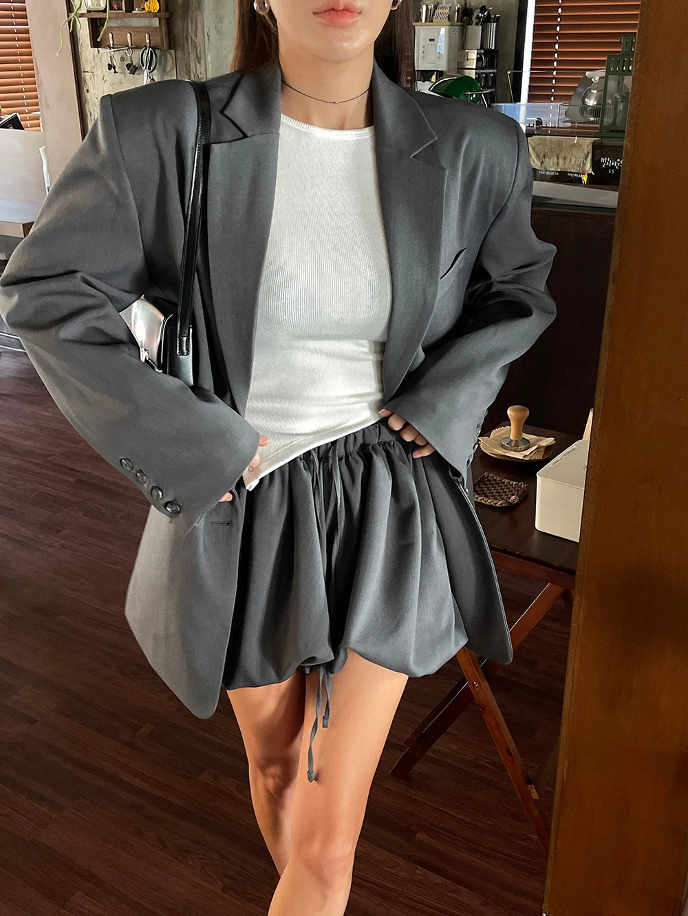 Korean Summer New Style Retro Temperament Drawstring Elastic Fluffy Flower Bud Pants Show Legs Long Shorts