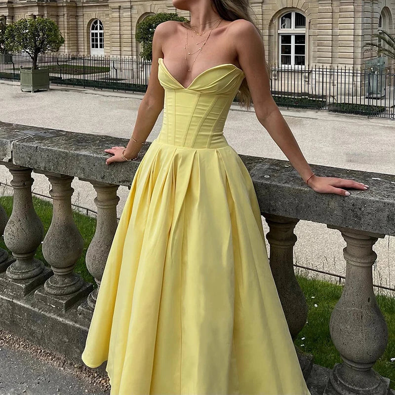 Multi Color Slim Long Dresses V Neck Wrap Chest Waist Party Dress Hollow Off Shoulder Pleated Dress