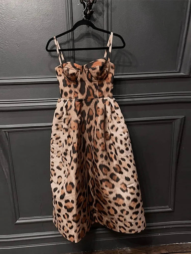 Leopard Sling Tube Long Dresses Sleeveless Slim Fit Backless Dress Female Street Party Evening Vestidos